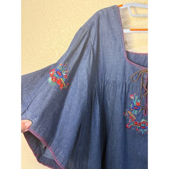 Capistrano Denim Embroidered 5X Patio Lounge Lace-up Dress Pockets Casual - Picture 3 of 10